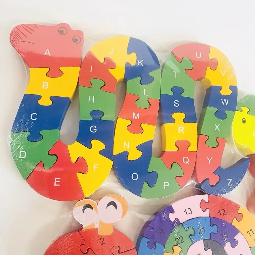 3 Alphabet & Number‎ Jigsaw Puzzle Animal Wooden Puzzle Snake Snail Turtle